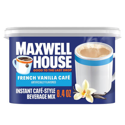 Maxwell House Mezcla de Bebida Instantánea Estilo Café, Fácil de Preparar, 1 Bote, para un Café Rápido por la Mañana o un Gusto por la Tarde, Café Vainilla Francesa, Lácteos Kosher, 8.4 oz