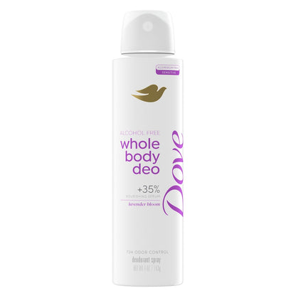 Dove Desodorante en Aerosol para Todo el Cuerpo sin Alcohol para Mujer 72 horas de control de olores Aroma Lavanda en Flor 4 oz