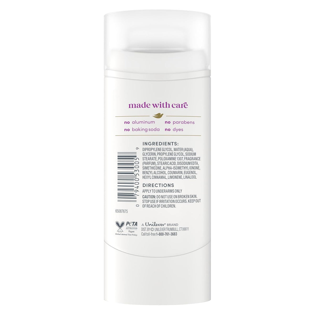 Desodorante en barra Dove para protección contra el mal olor durante 72 horas, coco y jazmín rosa, sin aluminio, 2.4 oz