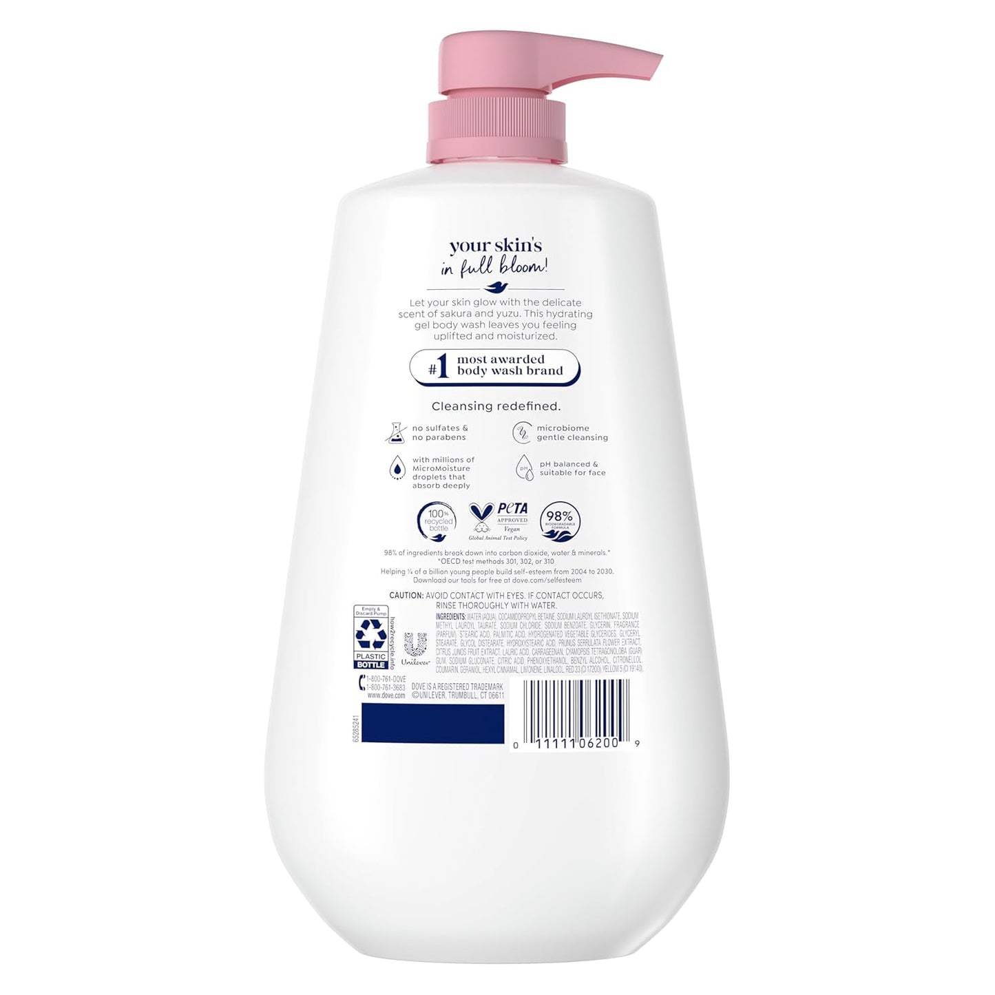 Dove Sakura Body Wash Revitalizante Sakura Blossom y Yuzu para una Piel Suave como la de una Loción por 24 horas Limpiador Humectante para la Piel sin Sulfatos ni Parabenos 908 ml