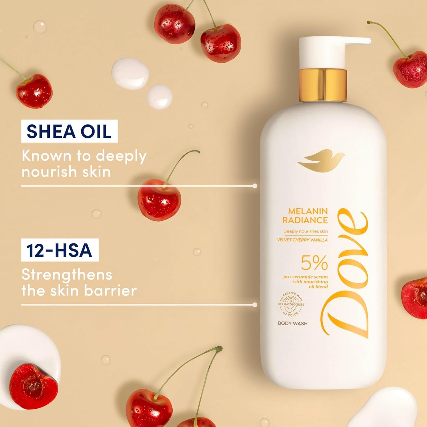 Dove Gel de Baño Resplandor Melanin Nutre para un resplandor restaurado con 5% de suero pro-ceramida y mezcla de aceites nutritivos 547 ml