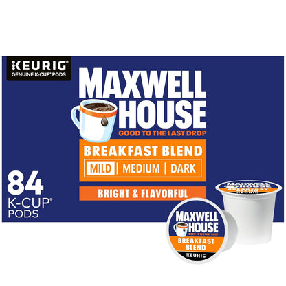Maxwell House Breakfast Blend Tostado Suave Cápsulas de Café K-Cup, Caja de 84 unidades