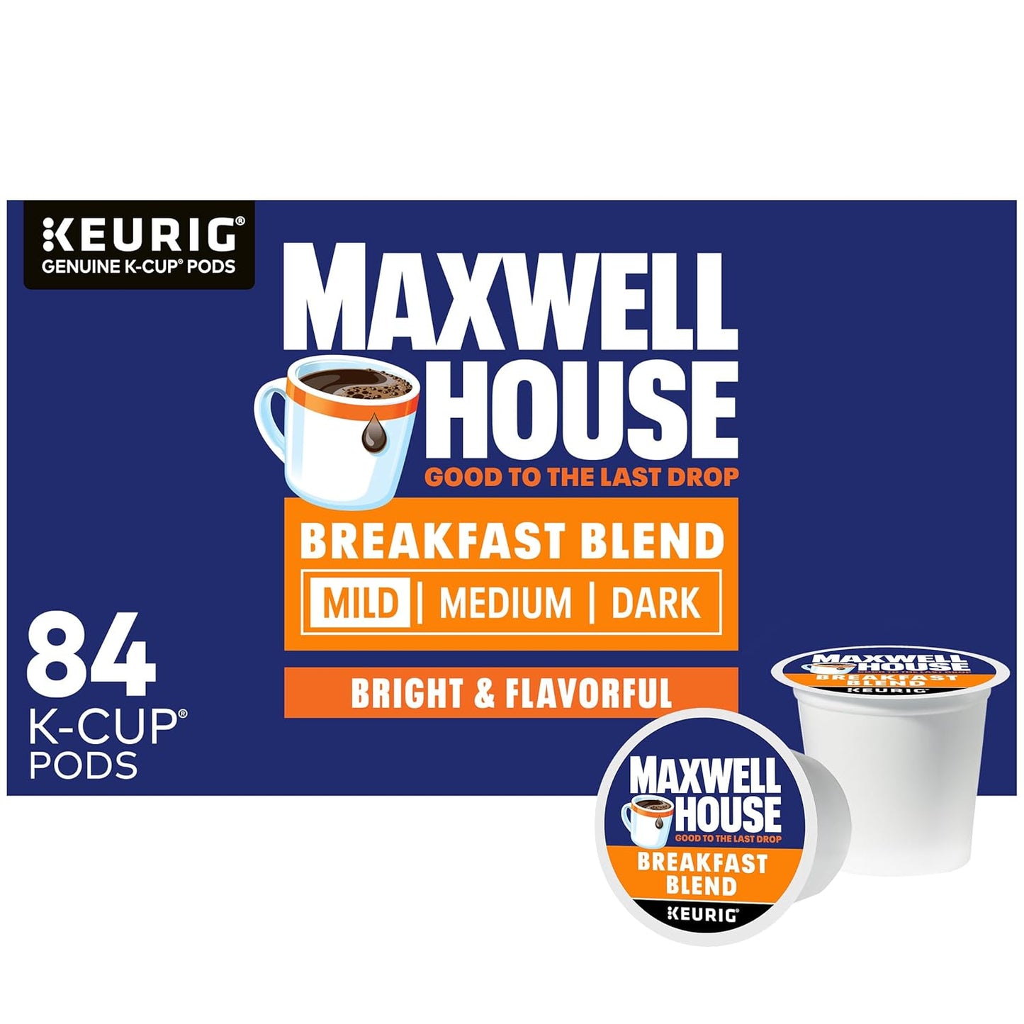 Maxwell House Breakfast Blend Tostado Suave Cápsulas de Café K-Cup, Caja de 84 unidades