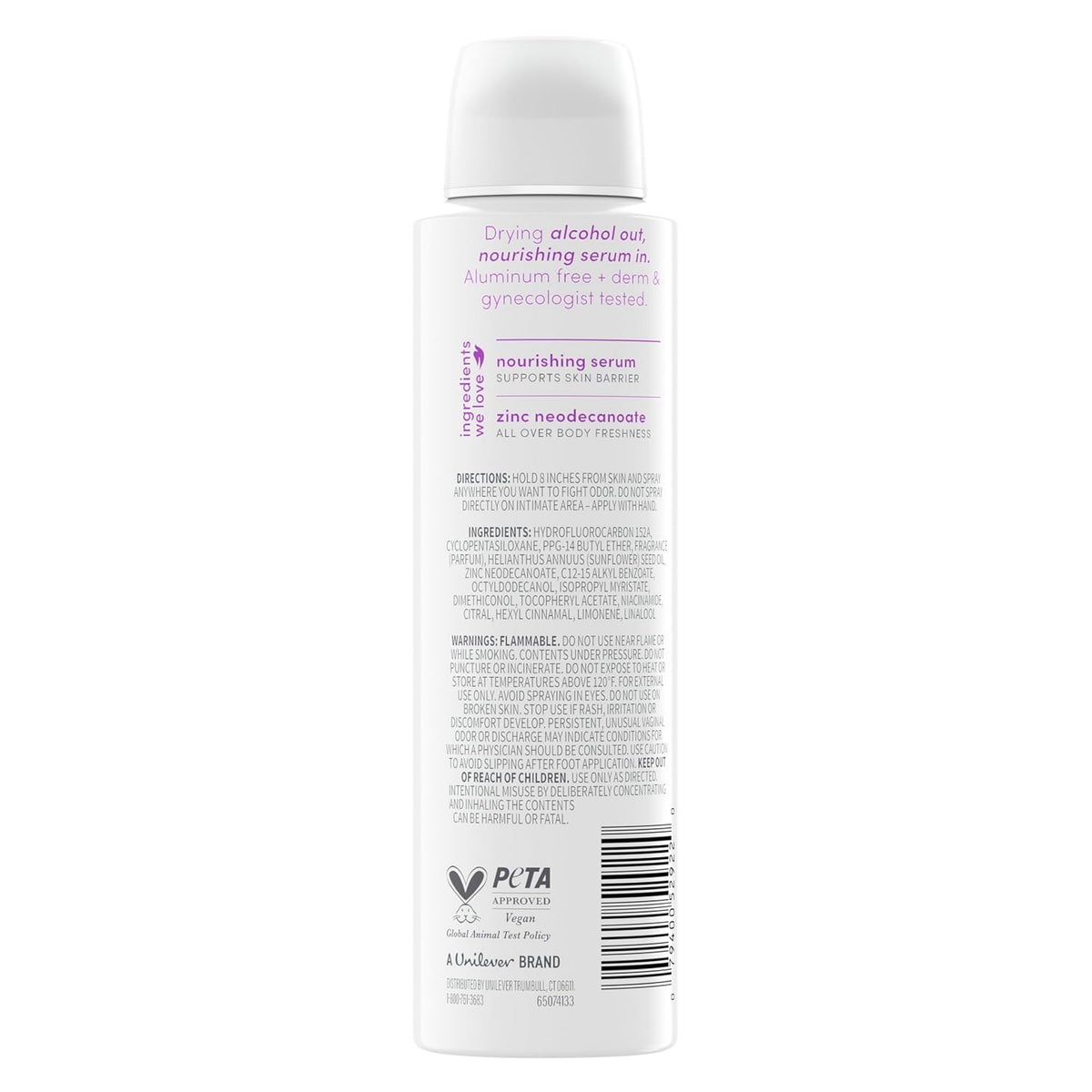 Dove Desodorante en Aerosol para Todo el Cuerpo sin Alcohol para Mujer 72 horas de control de olores Aroma Lavanda en Flor 4 oz