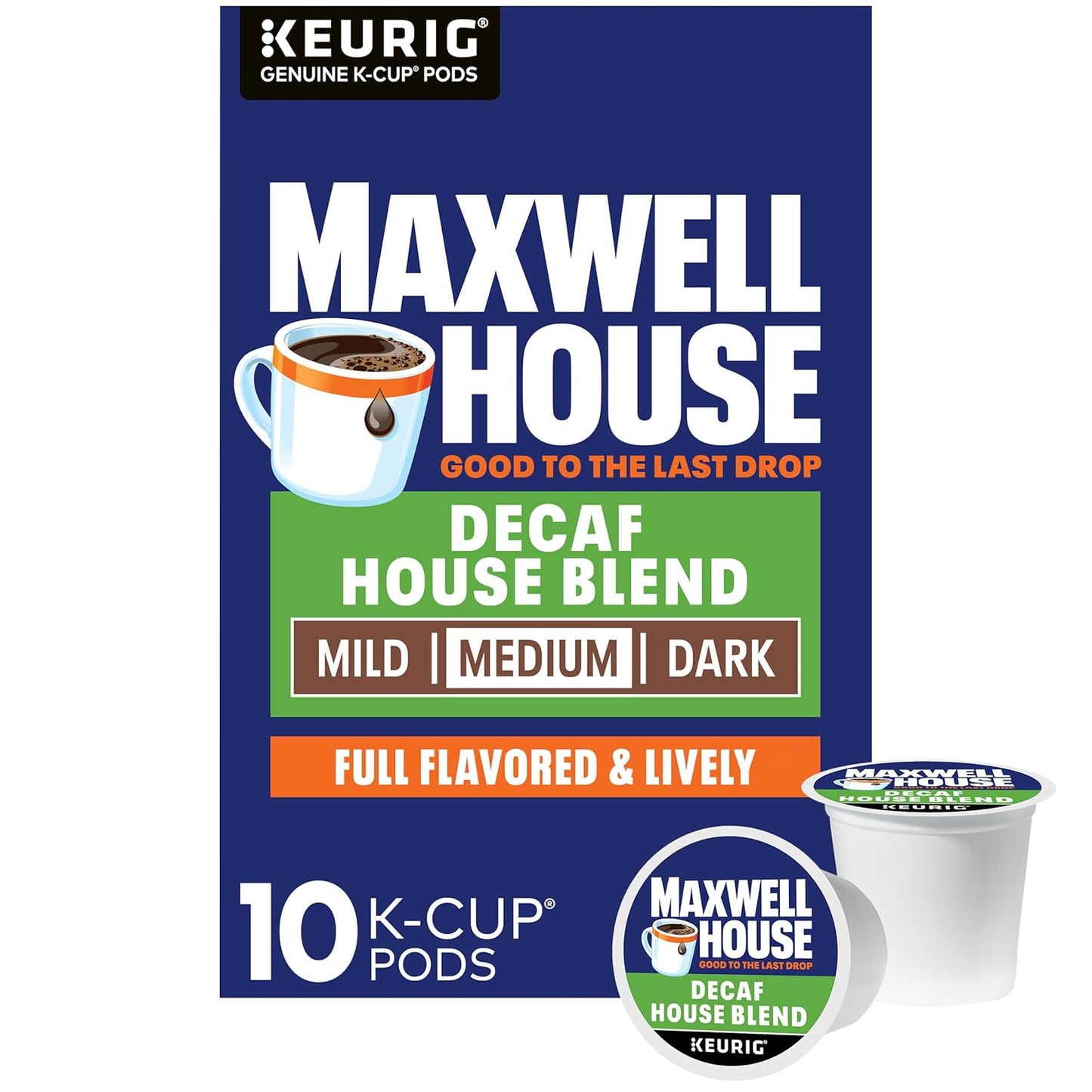 Cápsulas de café Maxwell House descafeinado, tueste medio, mezcla House Blend, 10 unidades