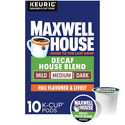 Cápsulas de café Maxwell House descafeinado, tueste medio, mezcla House Blend, 10 unidades