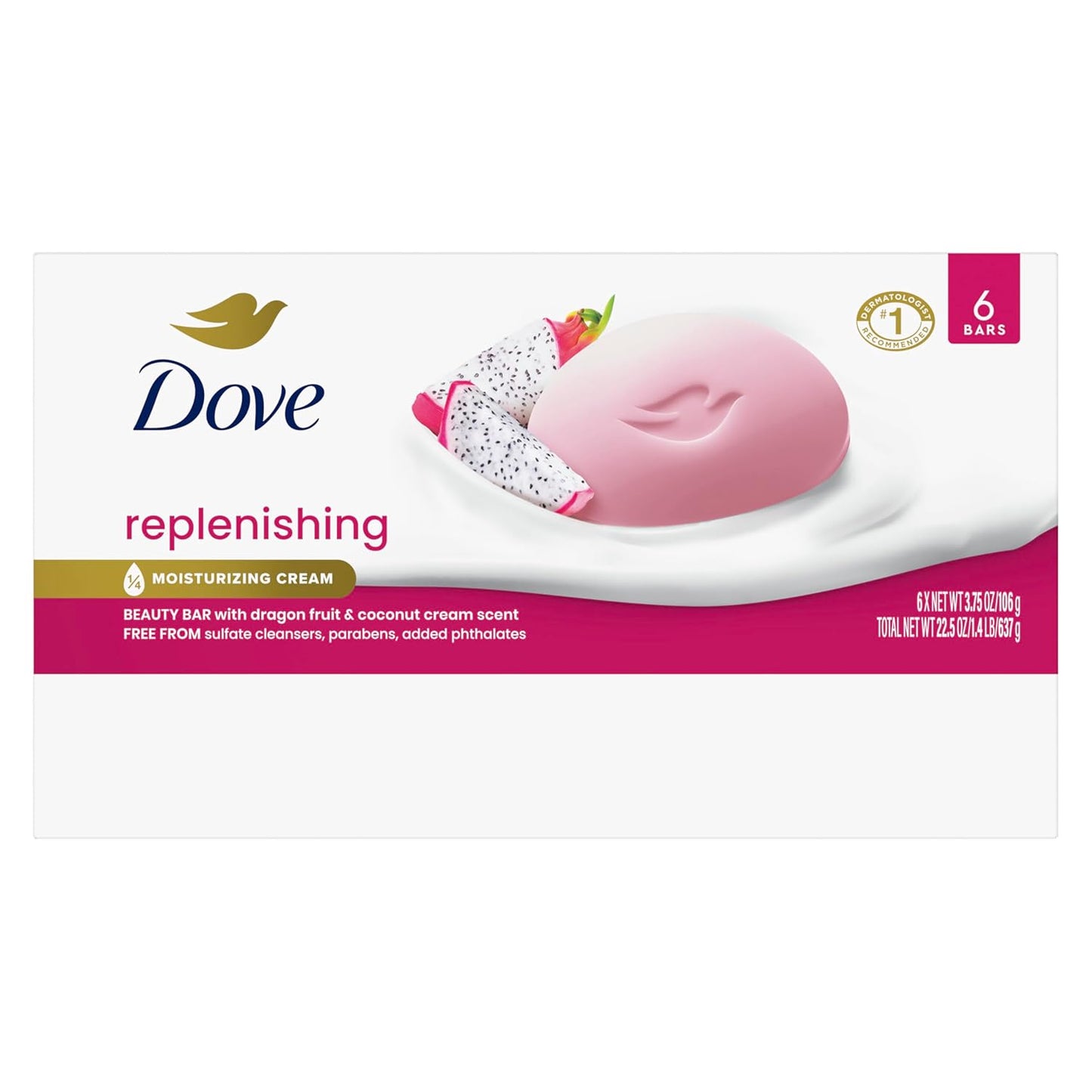 Jabón en Barra Dove con Aroma a Pitahaya, 6 Unidades, para Nutrición Profunda, Piel Calmada y Restablecida, 106 g