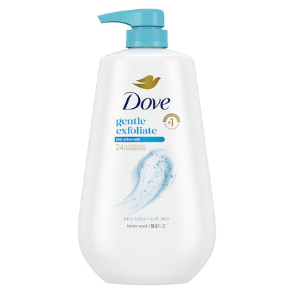 Dove Body Wash con dosificador exfoliante suave con minerales marinos para una piel suave como la loción durante 24 horas, limpiador hidratante para la piel sin sulfatos ni parabenos, 908 g