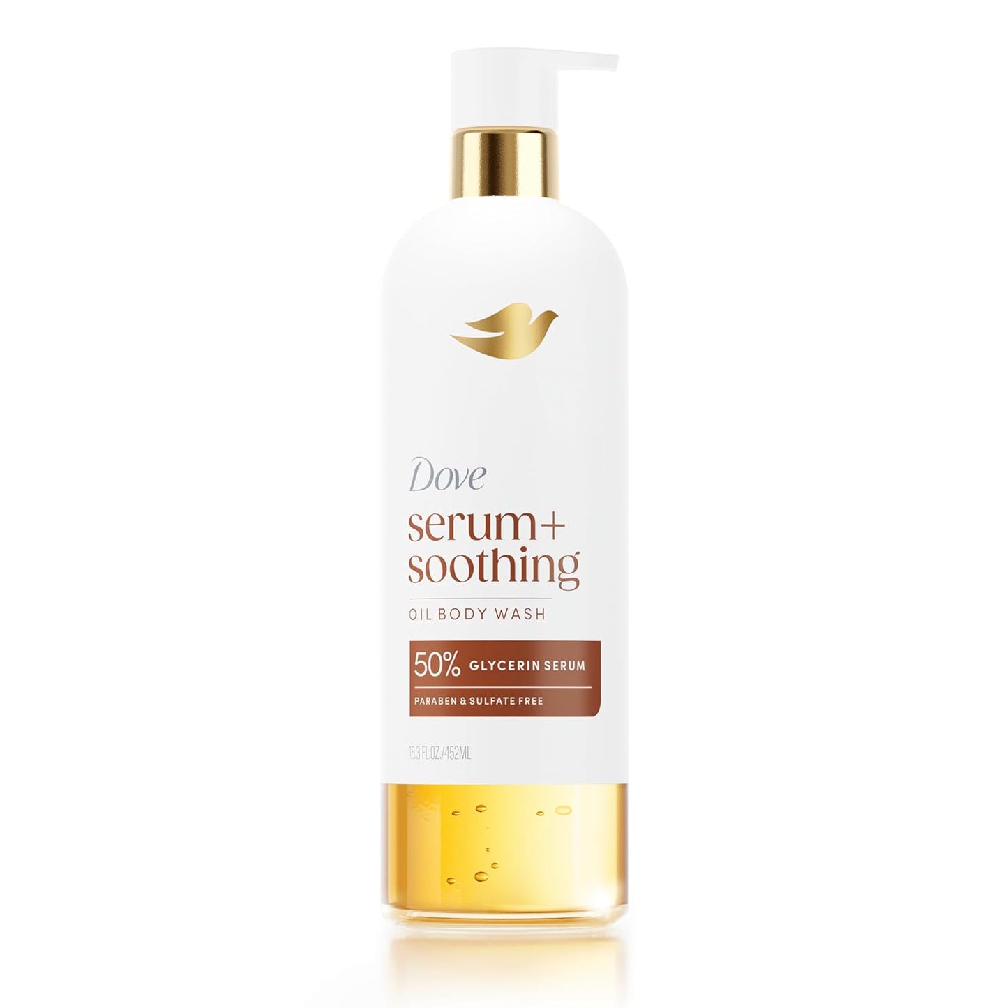 Dove Aceite de Ducha Limpiador Corporal con Suero de Glicerina, Aceite de Almendras y Sándalo, Limpiador Hidratante y Calmante para Piel Seca, 450 ml