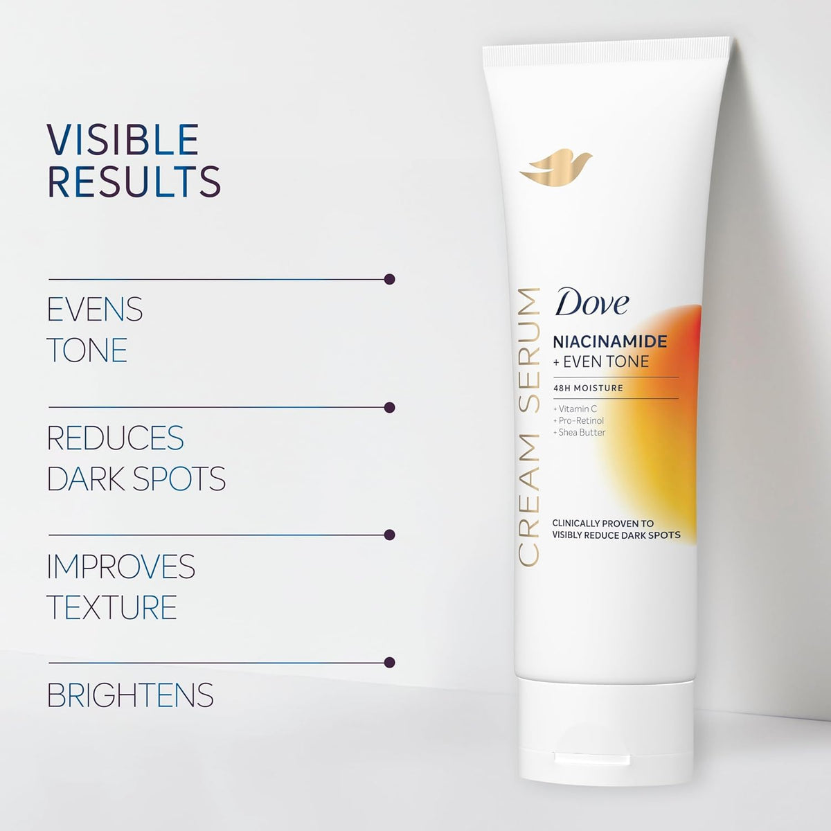 Dove Body Cream Serum Niacinamide + Even Tone for Dark Spots and Uneven Tone with Vitamin C, Pro-Retinol and Shea Butter Lotion, 8 oz