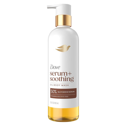 Dove Aceite de Ducha Limpiador Corporal con Suero de Glicerina, Aceite de Almendras y Sándalo, Limpiador Hidratante y Calmante para Piel Seca, 450 ml