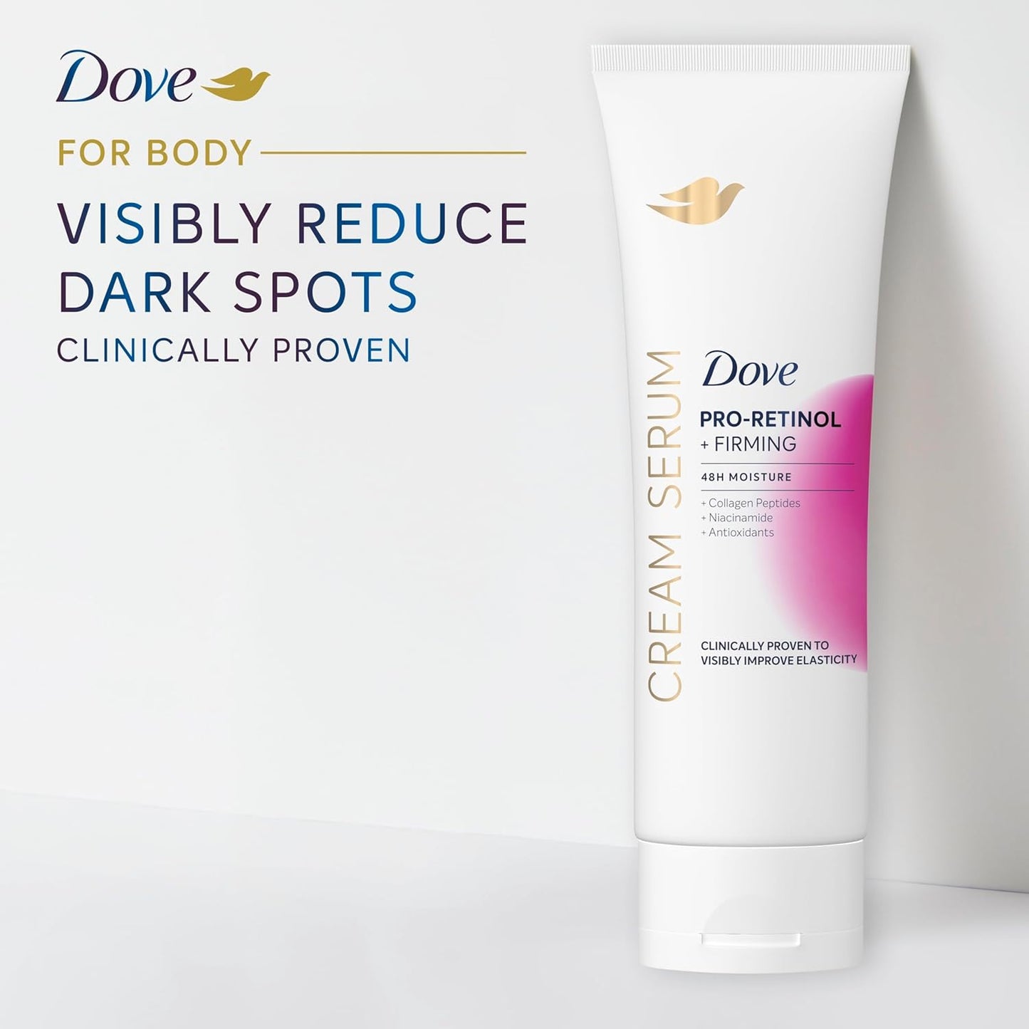 Loción Dove Crema Sérum Pro-Retinol + Reafirmante para Elasticidad y Firmeza, con Péptidos de Colágeno, Niacinamida y Antioxidantes, 8 oz