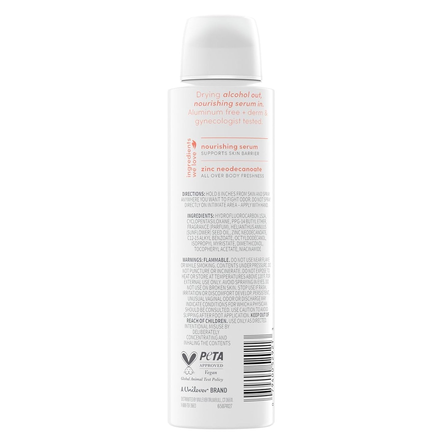 Dove Desodorante en aerosol sin alcohol para todo el cuerpo para mujer, control de olores durante 72 horas, Peach Glow, 4 oz