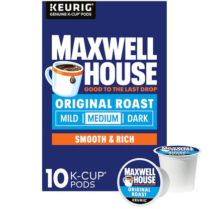 Maxwell House Original Roast Tostado Medio, Cápsulas K-Cup de Café, Caja de 10 unidades