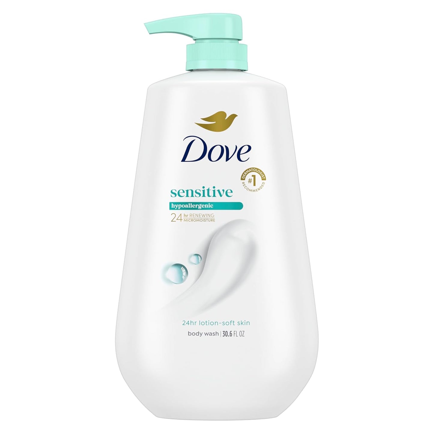Limpiador corporal Dove con dosificador Piel sensible Para una piel suave como si te hubieras aplicado loción durante 24h Limpiador hidratante suave Fórmula hipoalergénica sin sulfatos ni parabenos 907 g