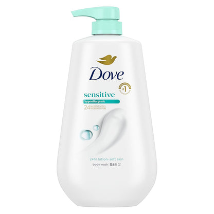 Limpiador corporal Dove con dosificador Piel sensible Para una piel suave como si te hubieras aplicado loción durante 24h Limpiador hidratante suave Fórmula hipoalergénica sin sulfatos ni parabenos 907 g
