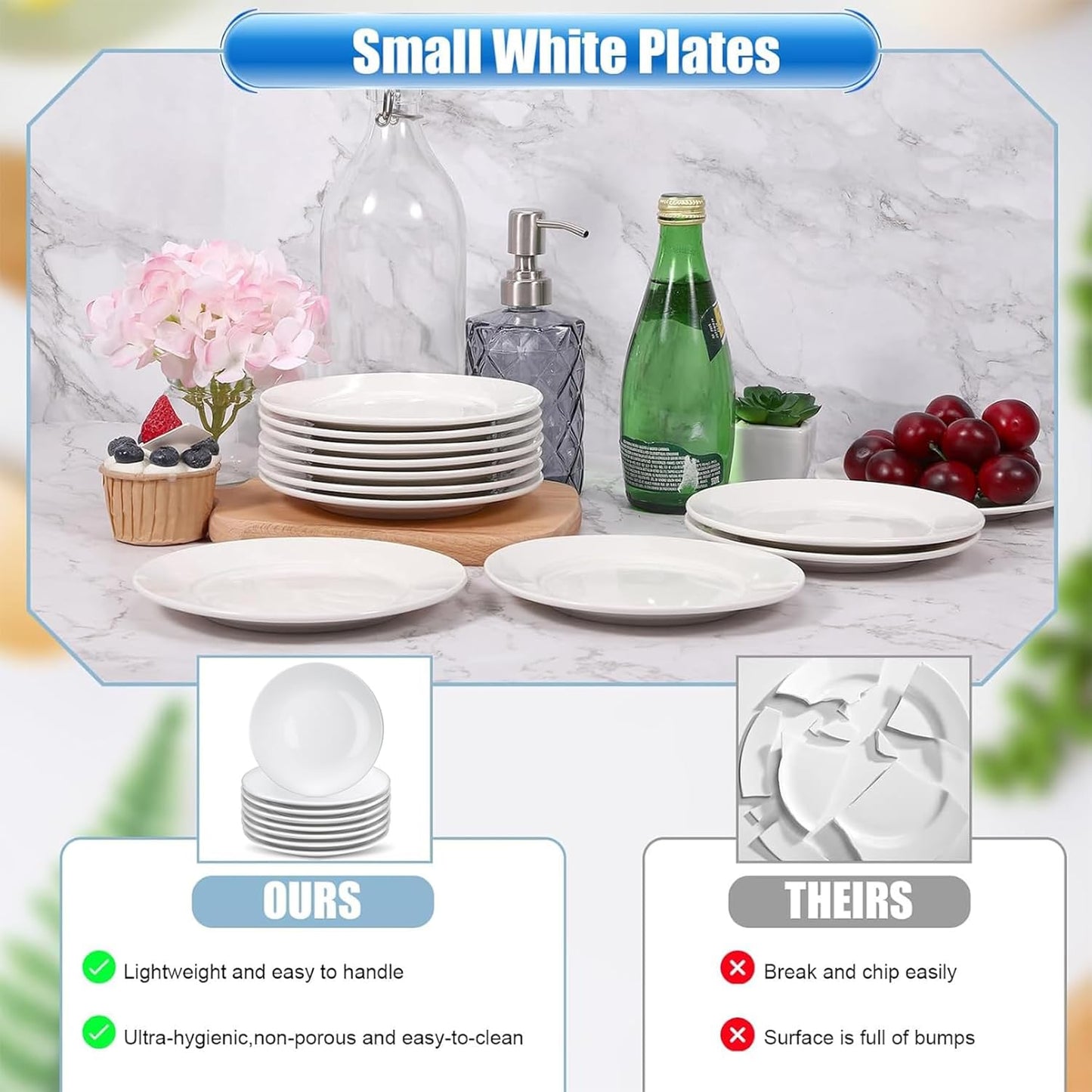 16 Platos de Postre de Porcelana, Platos de Aperitivo Blancos de 6 Pulgadas, Platos Pequeños Redondos Blancos, Platos Pequeños para Aperitivos, Plato de Postre de Cerámica para Aperitivos de Pastel, Aptos para Microondas y Lavavajillas
