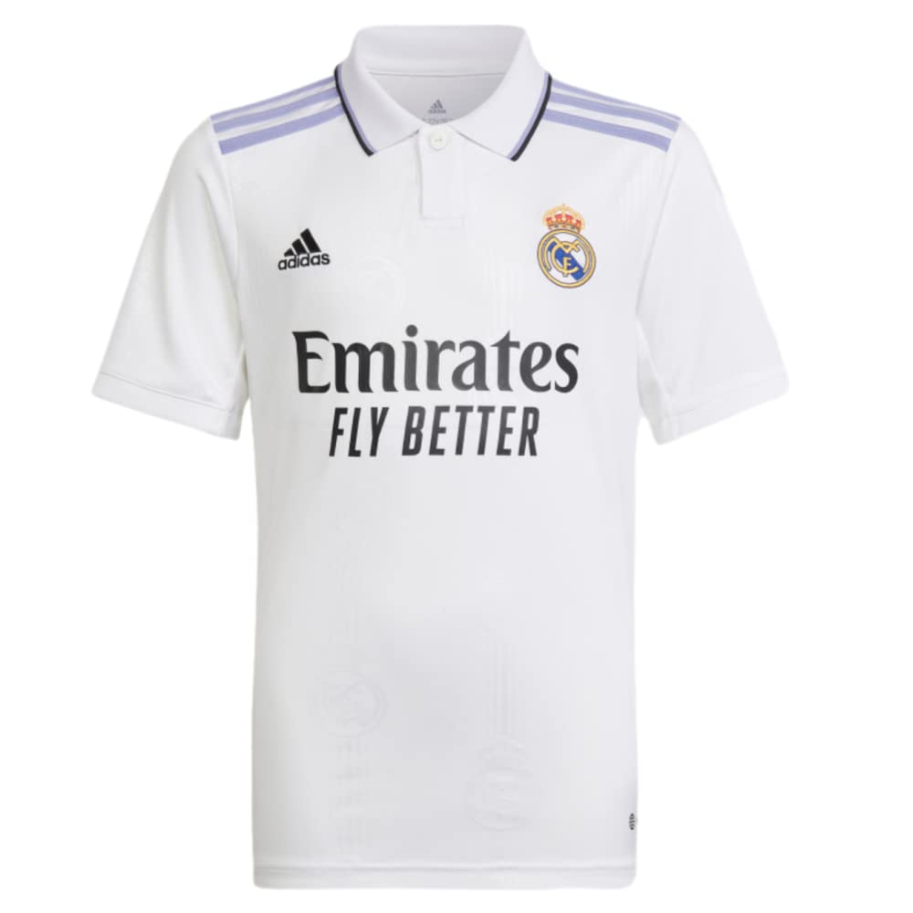adidas Camiseta de Local Real Madrid 22/23 de Fútbol para Jóvenes (as1 Alpha x_l Regular Juvenil Extra Grande) Blanco