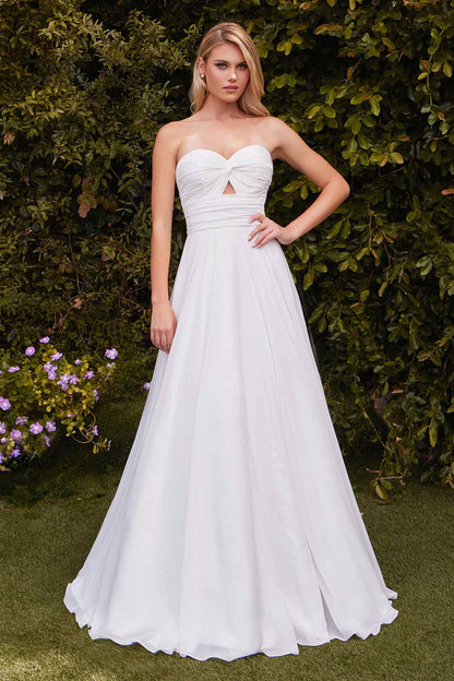 Vestido de chifón color blanquecino sin tirantes línea A Ladivine 7435W