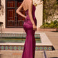 Vestido largo de dos piezas de satén sin tirantes ajustado Ladivine 7438