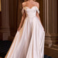 Vestido de novia de satén Ladivine 7449W con corte A, corpiño ajustado y escote de hombros caídos