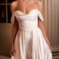 Vestido de novia de satén Ladivine 7449W con corte A, corpiño ajustado y escote de hombros caídos