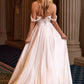 Vestido de novia de satén Ladivine 7449W con corte A, corpiño ajustado y escote de hombros caídos