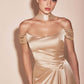 CLEARANCE - Ladivine 7452 Dress Off the Shoulder Sage Green Satin Gown (Size 10)