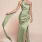 Ladivine 7454 Dress One Shoulder Luxe Satin Fitted Gown