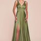 Ladivine 7469 Long Formal Evening Satin Dress with Slit
