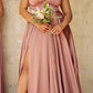 Cinderella Divine 7469WW Long Formal A-Line Satin Dress