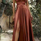 Cinderella Divine 7469WW Long Formal A-Line Satin Dress
