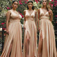 Cinderella Divine 7469 Floor Length Satin Formal V-Neckline Dress