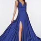 Cinderella Divine 7469 Floor Length Satin Formal V-Neckline Dress