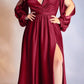 Cinderella Divine 7475C Long Split Blouson Sleeve Formal Dress Thigh Split