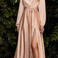 Cinderella Divine 7475 Long Split Blouson Sleeve Formal Dress Thigh Split