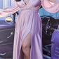 Cinderella Divine 7475C Long Split Blouson Sleeve Formal Dress Thigh Split