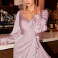 Cinderella Divine 7478 Long Blouson Sleeve Satin Fluid Drape Dress Front Slit