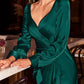 Cinderella Divine 7478 Long Blouson Sleeve Satin Fluid Drape Dress Front Slit