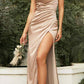 Cinderella Divine 7479 Long Cowl Neckline Fitted Sheath Dress Front Slit