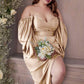Cinderella Divine 7482C Long Sleeve Off the Shoulder Soft Satin Fitted Dress