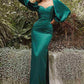 Cinderella Divine 7482C Long Sleeve Off the Shoulder Soft Satin Fitted Dress