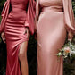 Cinderella Divine 7482 Long Sleeve Off the Shoulder Soft Satin Fitted Dress
