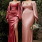 Cinderella Divine 7482C Long Sleeve Off the Shoulder Soft Satin Fitted Dress