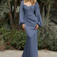 Cinderella Divine 7482C Long Sleeve Off the Shoulder Soft Satin Fitted Dress