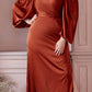 Cinderella Divine 7482C Long Sleeve Off the Shoulder Soft Satin Fitted Dress