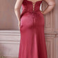Cinderella Divine 7484 Long Off the Shoulder Corset Satin Formal Gown