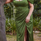 Cinderella Divine 7484C Plus Size Off the Shoulder Corset Satin Formal Gown