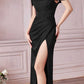Cinderella Divine 7484 Long Off the Shoulder Corset Satin Formal Gown