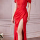 Cinderella Divine 7484 Long Off the Shoulder Corset Satin Formal Gown